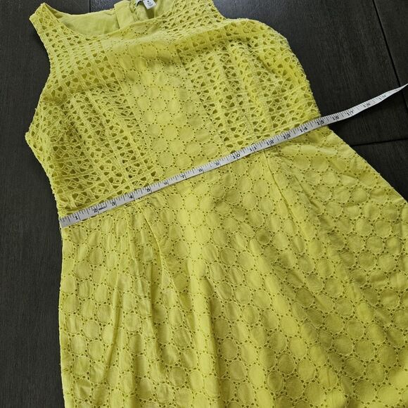 Old Navy Eyelet Lace Chartreuse Yellow Sleeveless Mini Dress Preppy Sz 8 PETITE - Picture 8 of 11